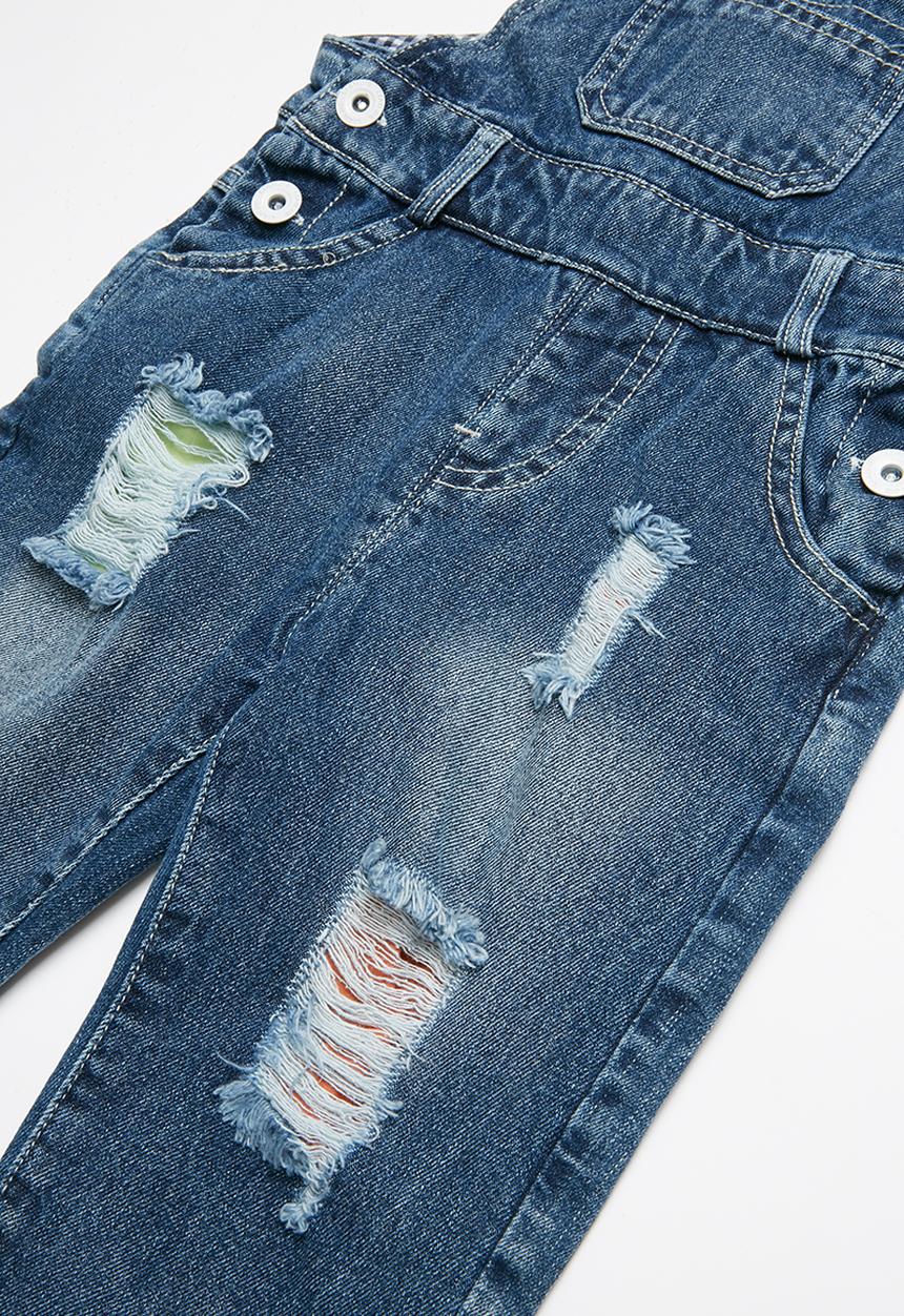 Pop Candy - Distressed denim dungaree - blue