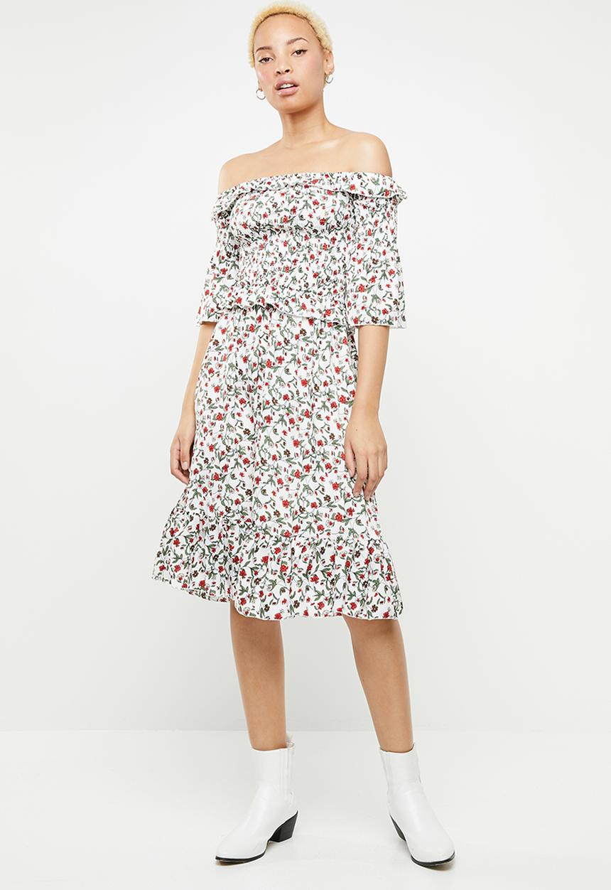 Missguided - Ditsy print midi dress- white