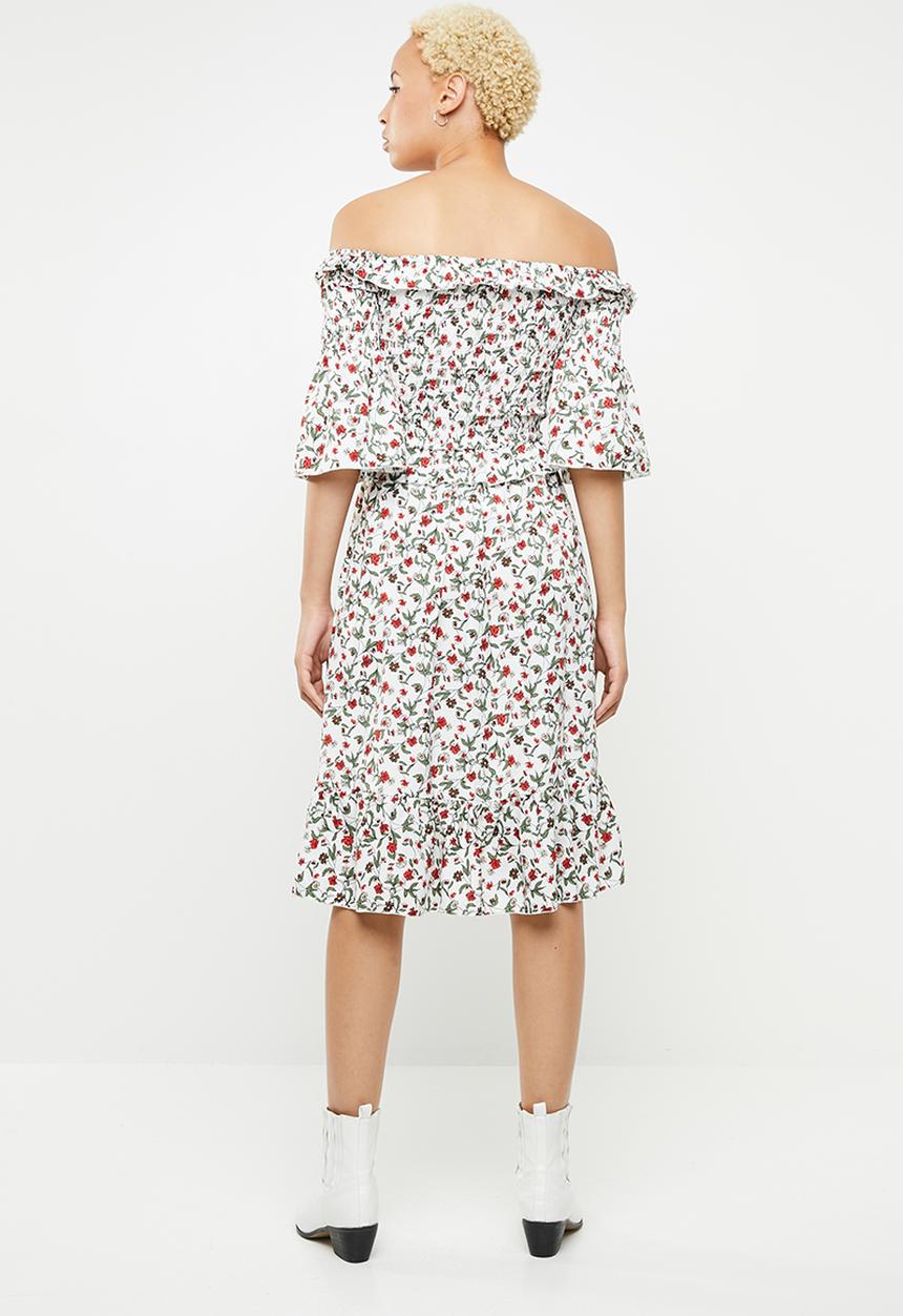 Missguided - Ditsy print midi dress- white