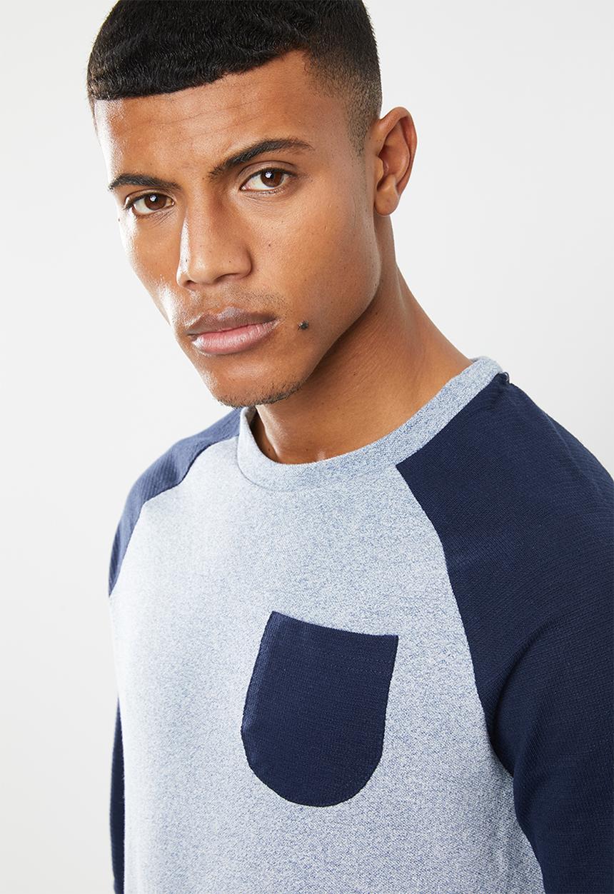 Brave Soul - Kabuto crew neck raglan sweater - navy & blue 