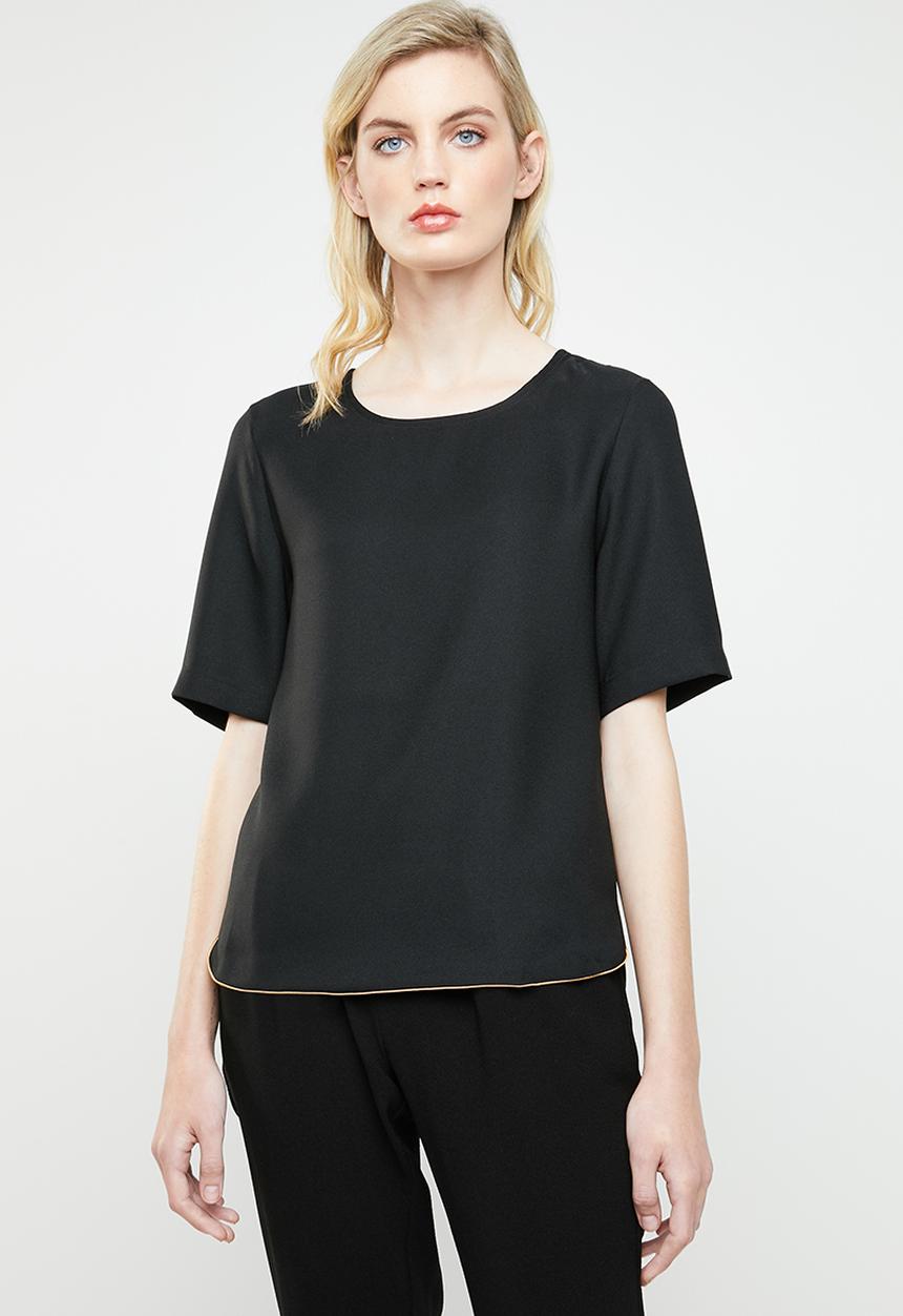 MANGO - Contrast trim short sleeve blouse - black