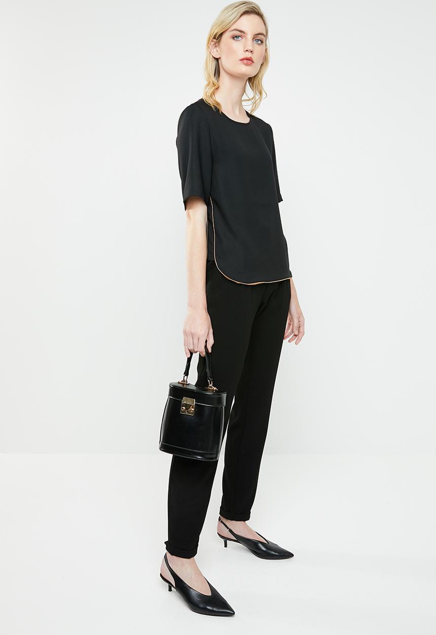 MANGO - Contrast trim short sleeve blouse - black