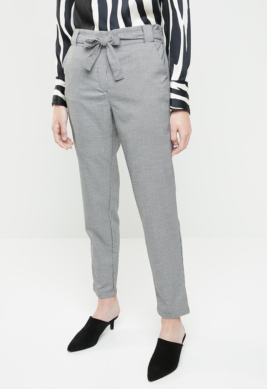 MANGO - Gingham check paperbag trouser - black & white