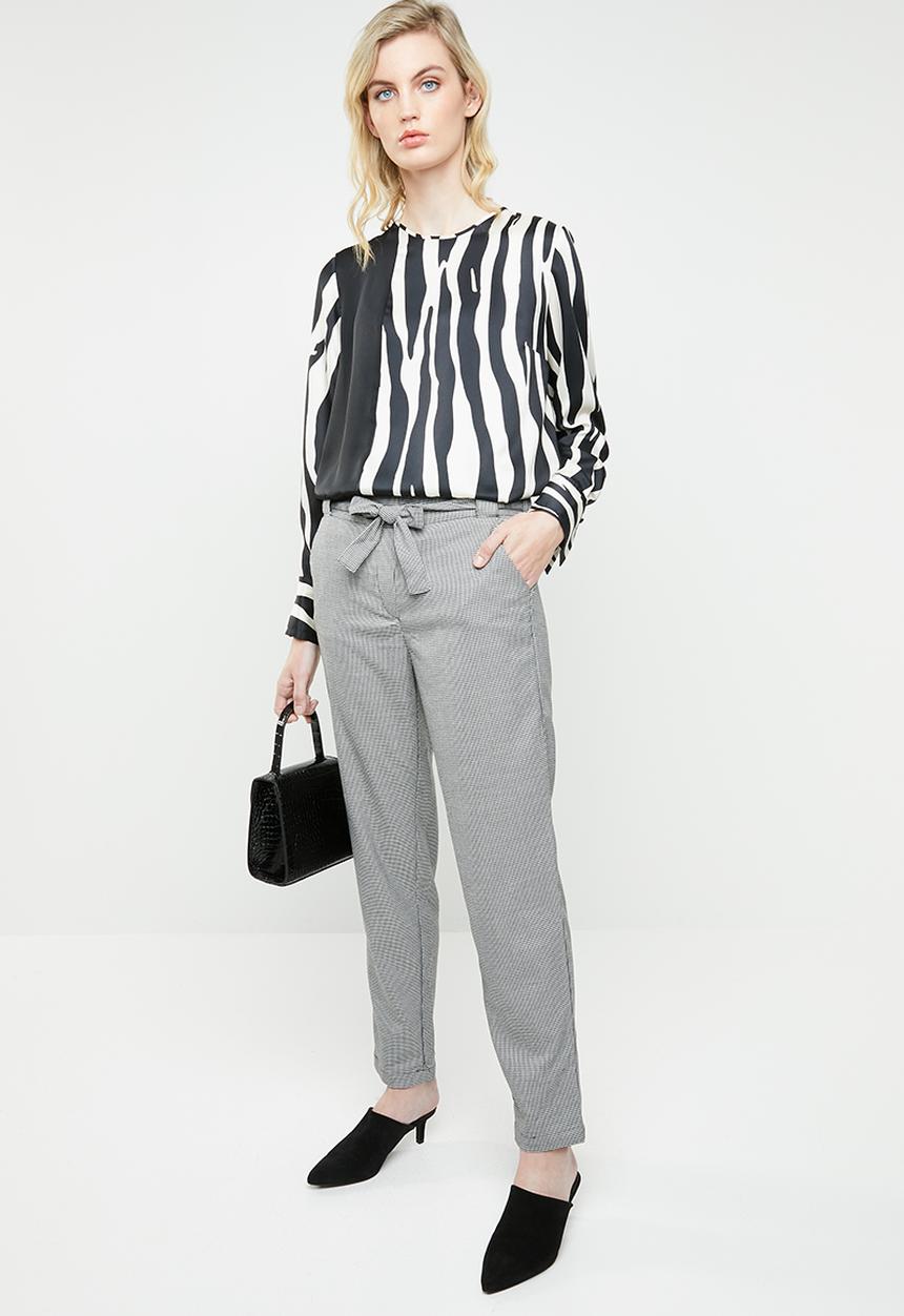 MANGO - Gingham check paperbag trouser - black & white