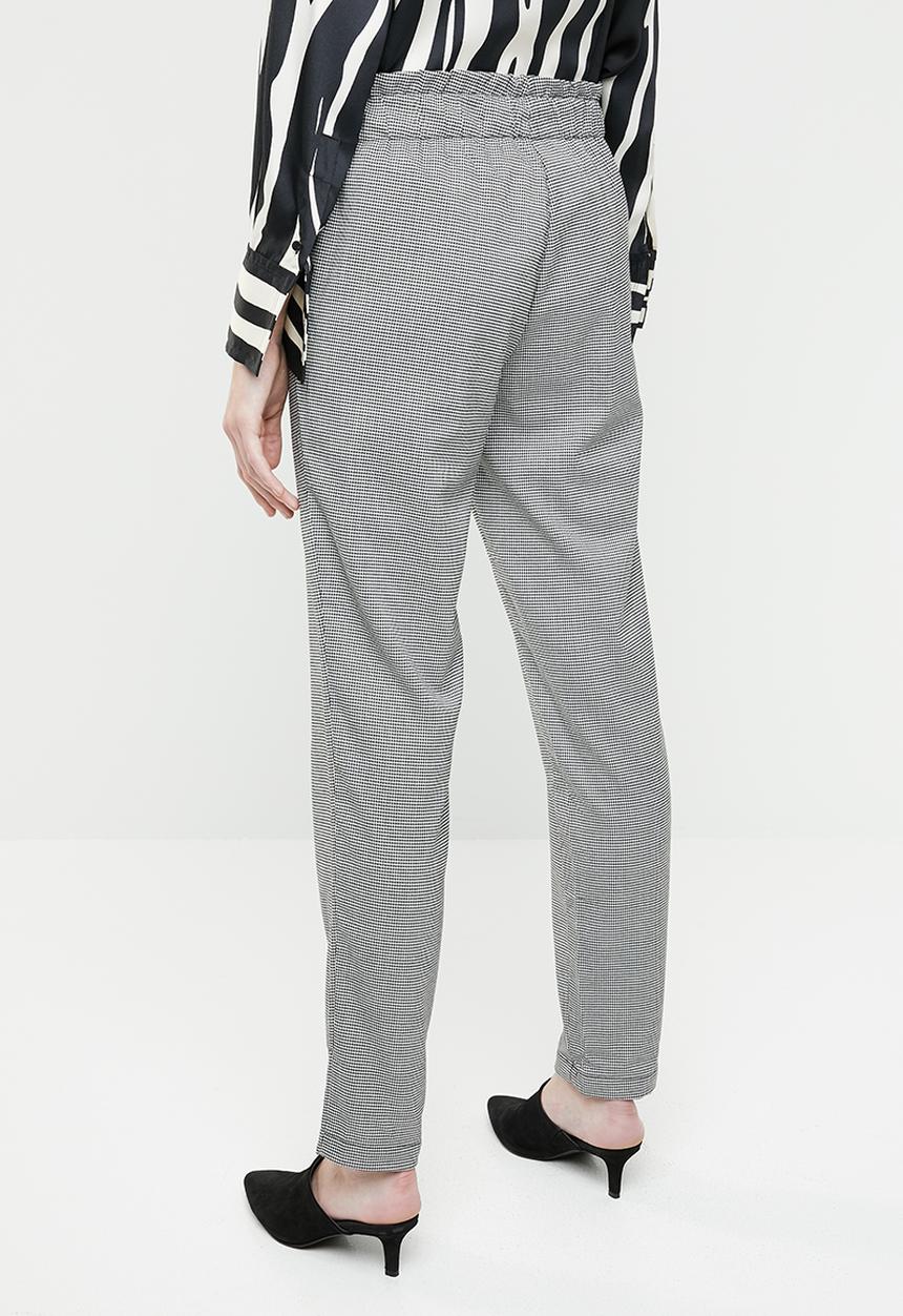 MANGO - Gingham check paperbag trouser - black & white