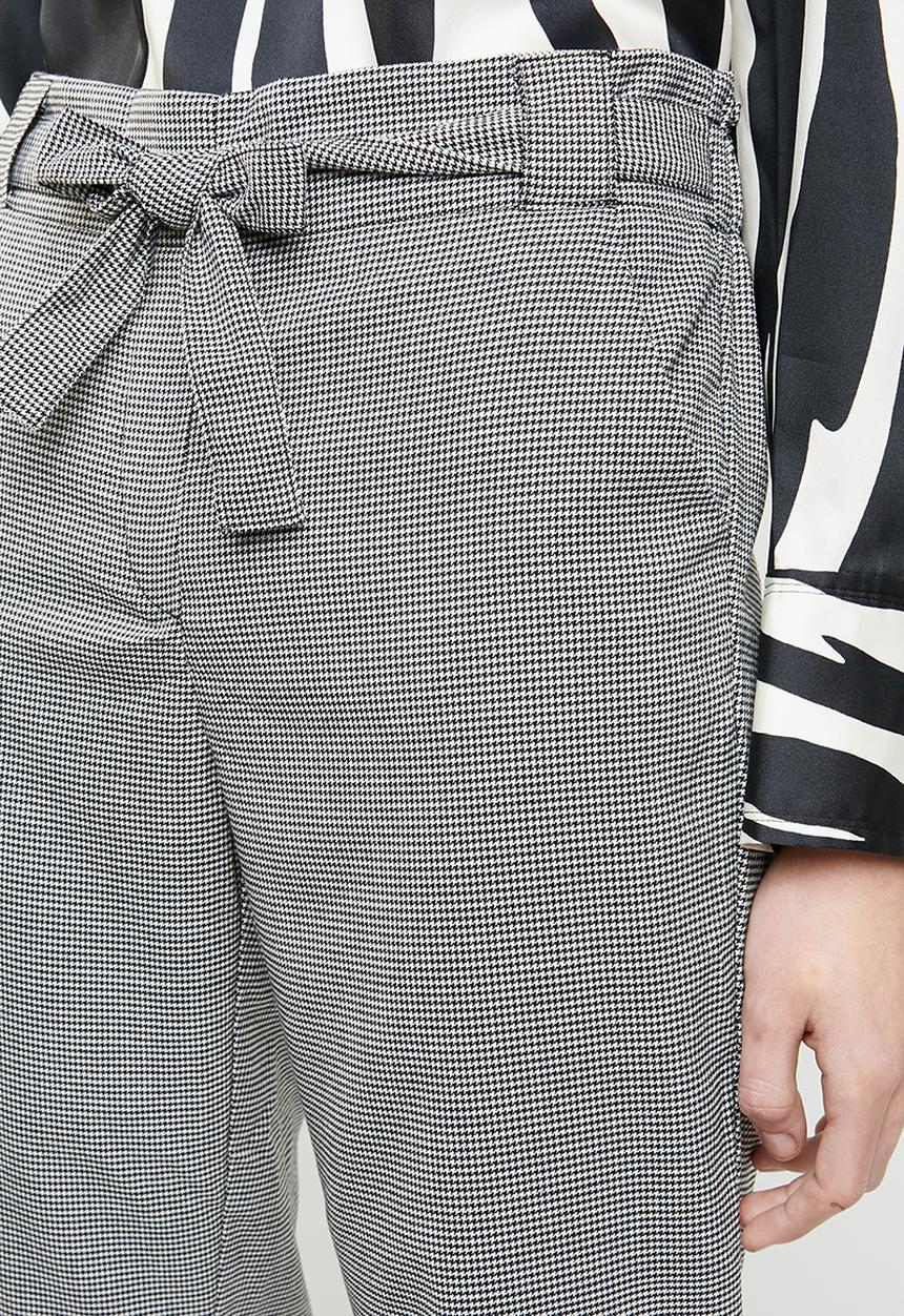 MANGO - Gingham check paperbag trouser - black & white