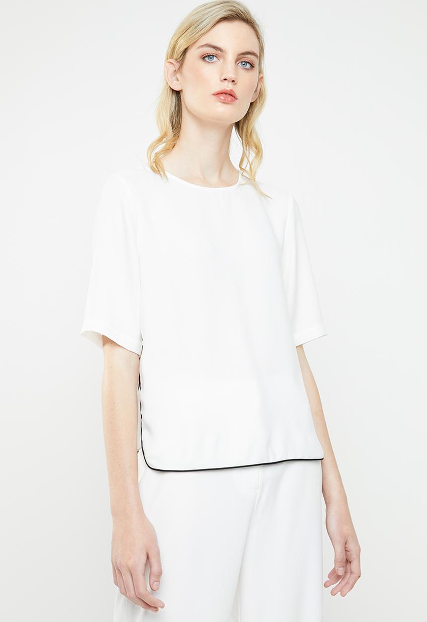 MANGO - Contrast short sleeve blouse - white