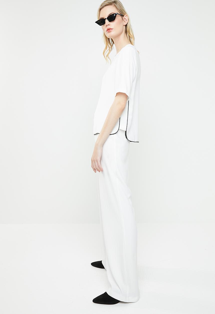 MANGO - Contrast short sleeve blouse - white
