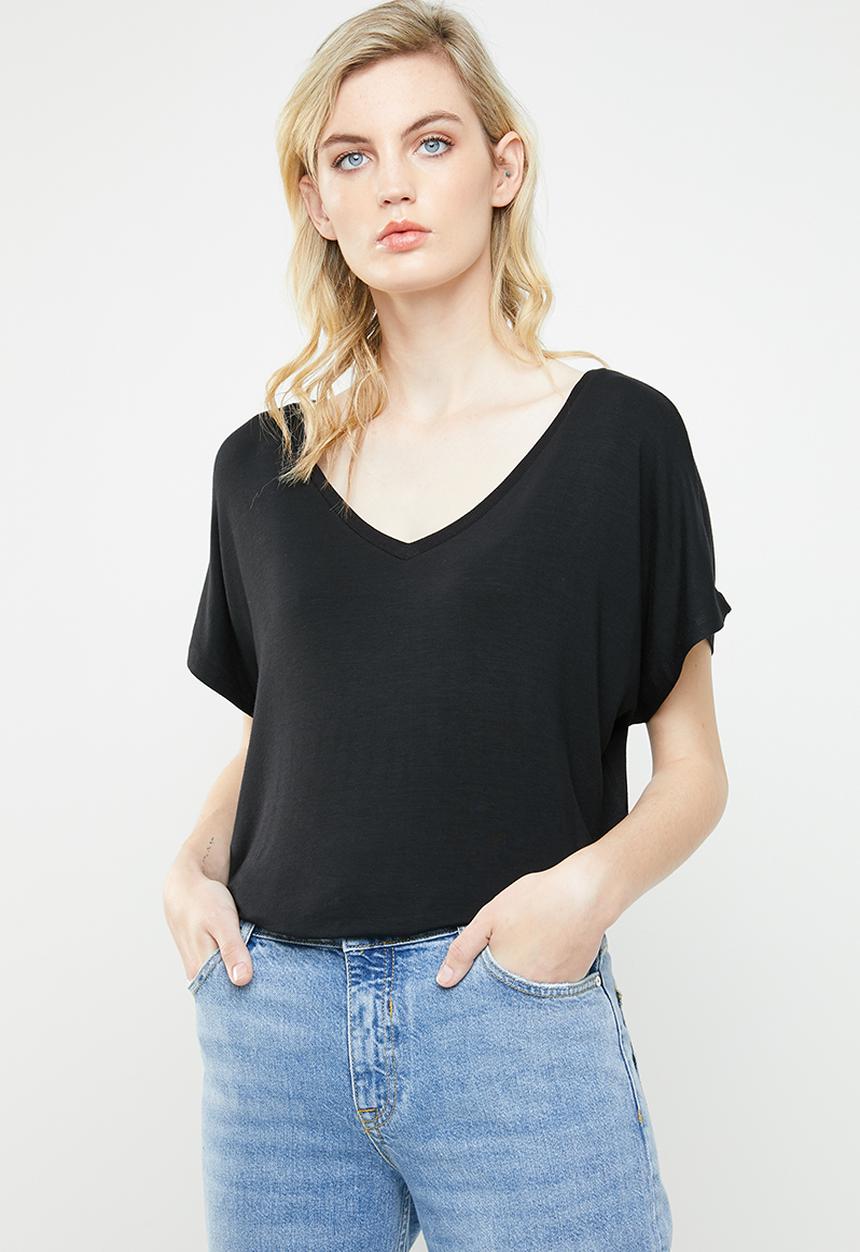 MANGO - V-neck T-shirt - black