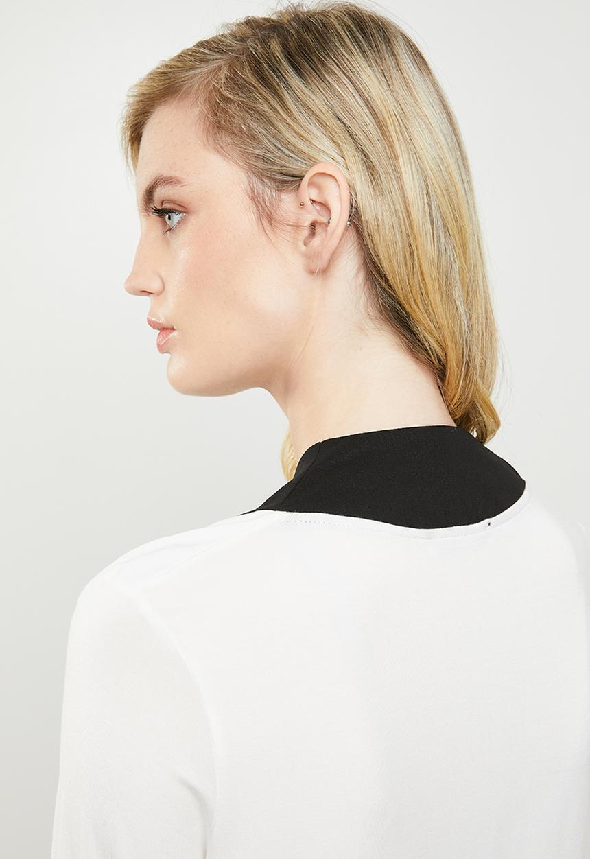 MANGO - Contrast V-neck top -  white