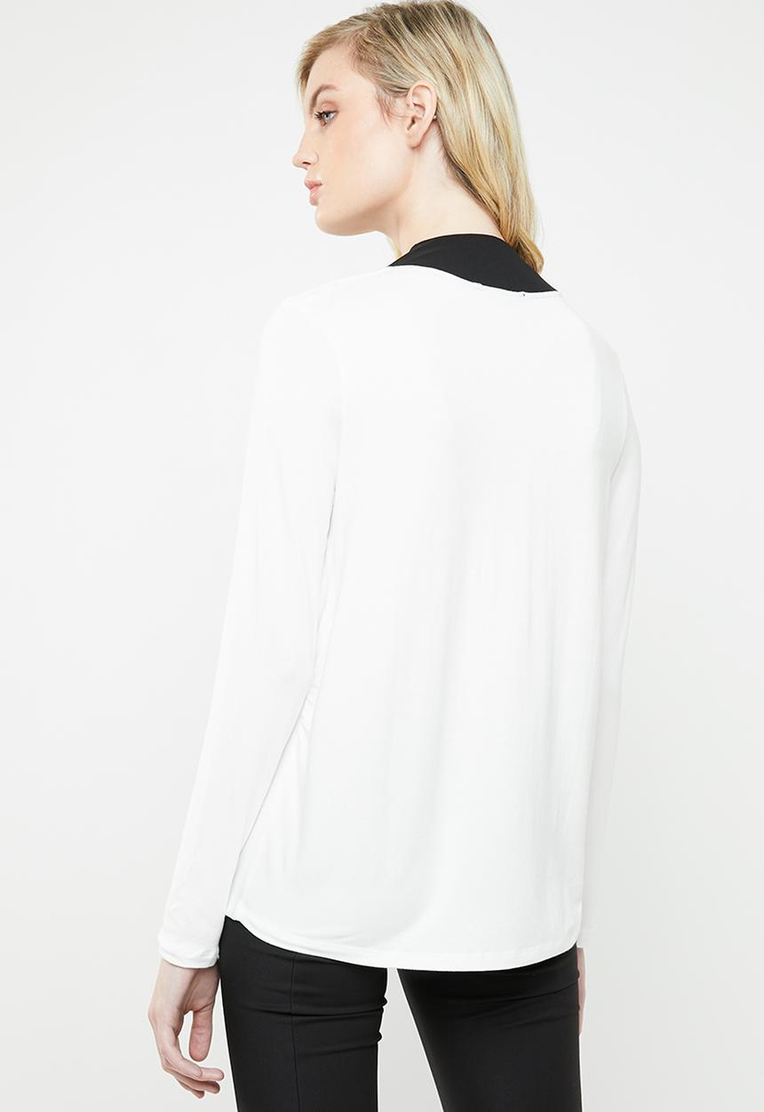 MANGO - Contrast V-neck top -  white