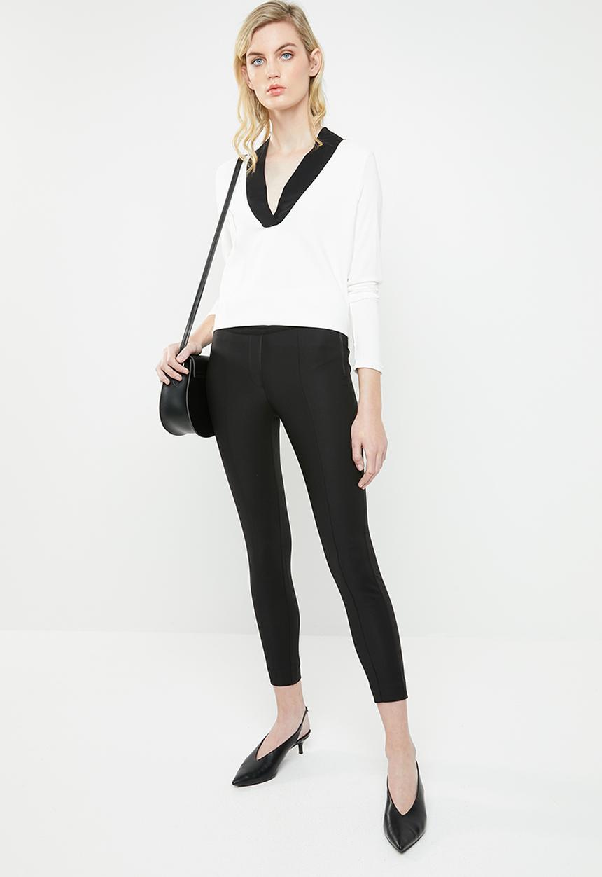 MANGO - Contrast V-neck top -  white