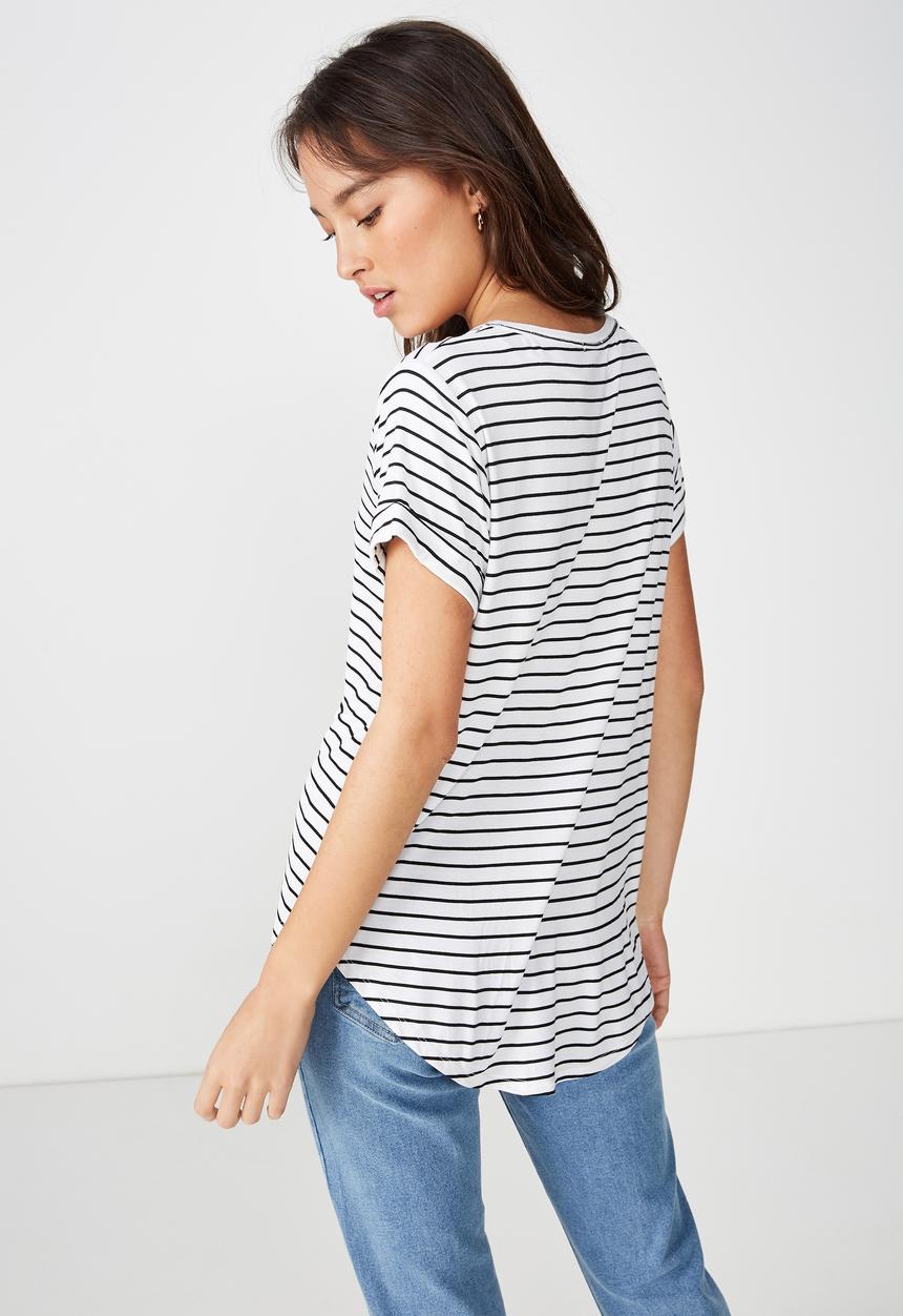 Cotton On - Karly short sleeve V-neck tee  - black & white 