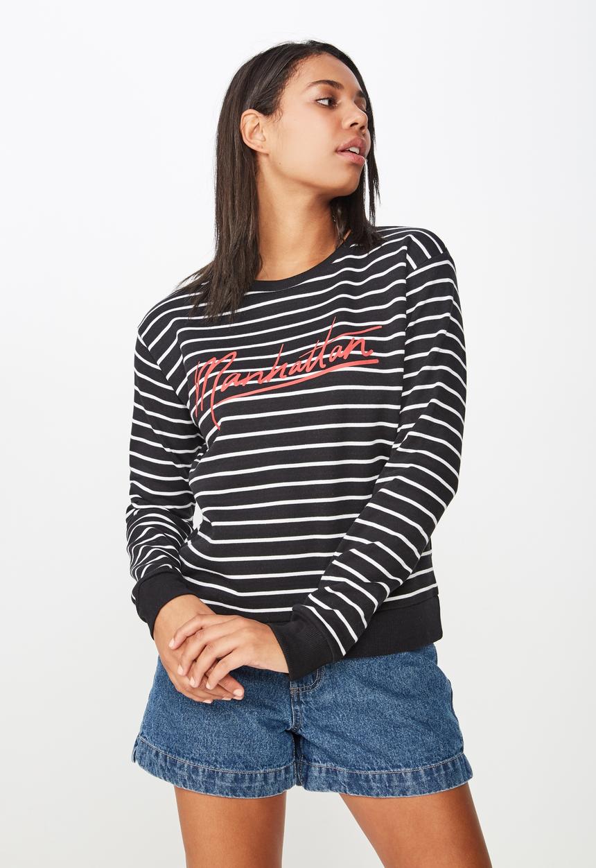 Cotton On - Ferguson graphic crew sweater  - black & white 