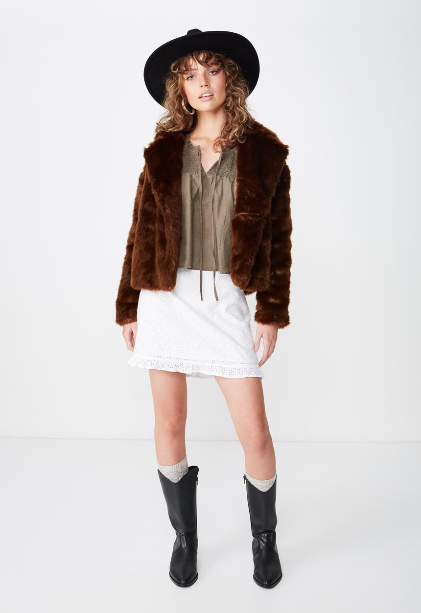 Cotton On - Hunter faux fur coat  - brown