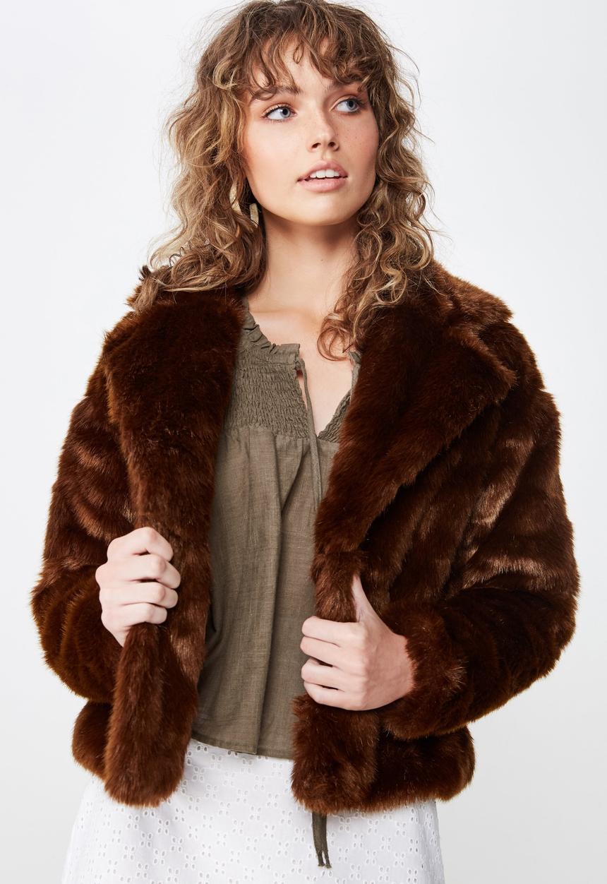 Cotton On - Hunter faux fur coat  - brown