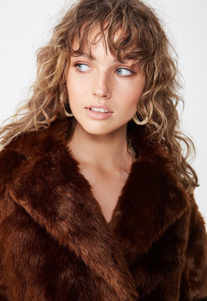 Cotton On - Hunter faux fur coat  - brown