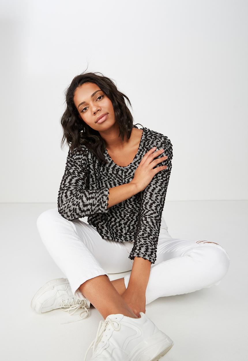 Cotton On - Stacey long sleeve texture top  - black