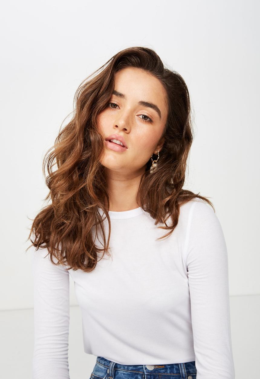 Cotton On - The girlfriend  long sleeve top  - white