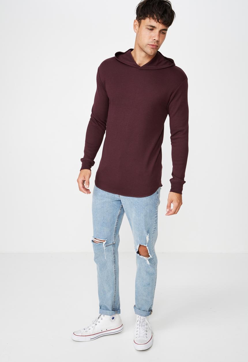 Cotton On - Hooded waffle long sleeve tee - burgundy 