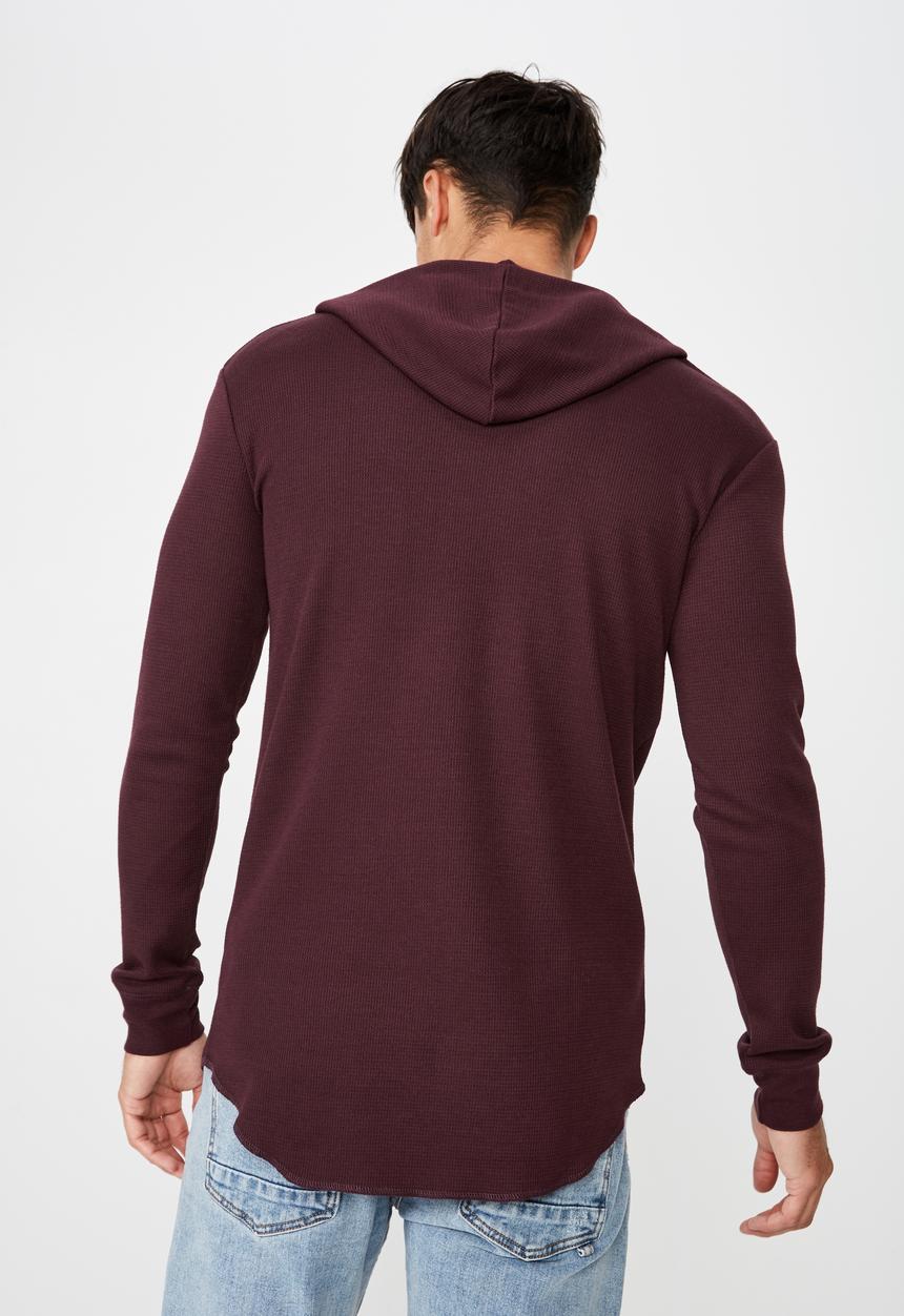 Cotton On - Hooded waffle long sleeve tee - burgundy 