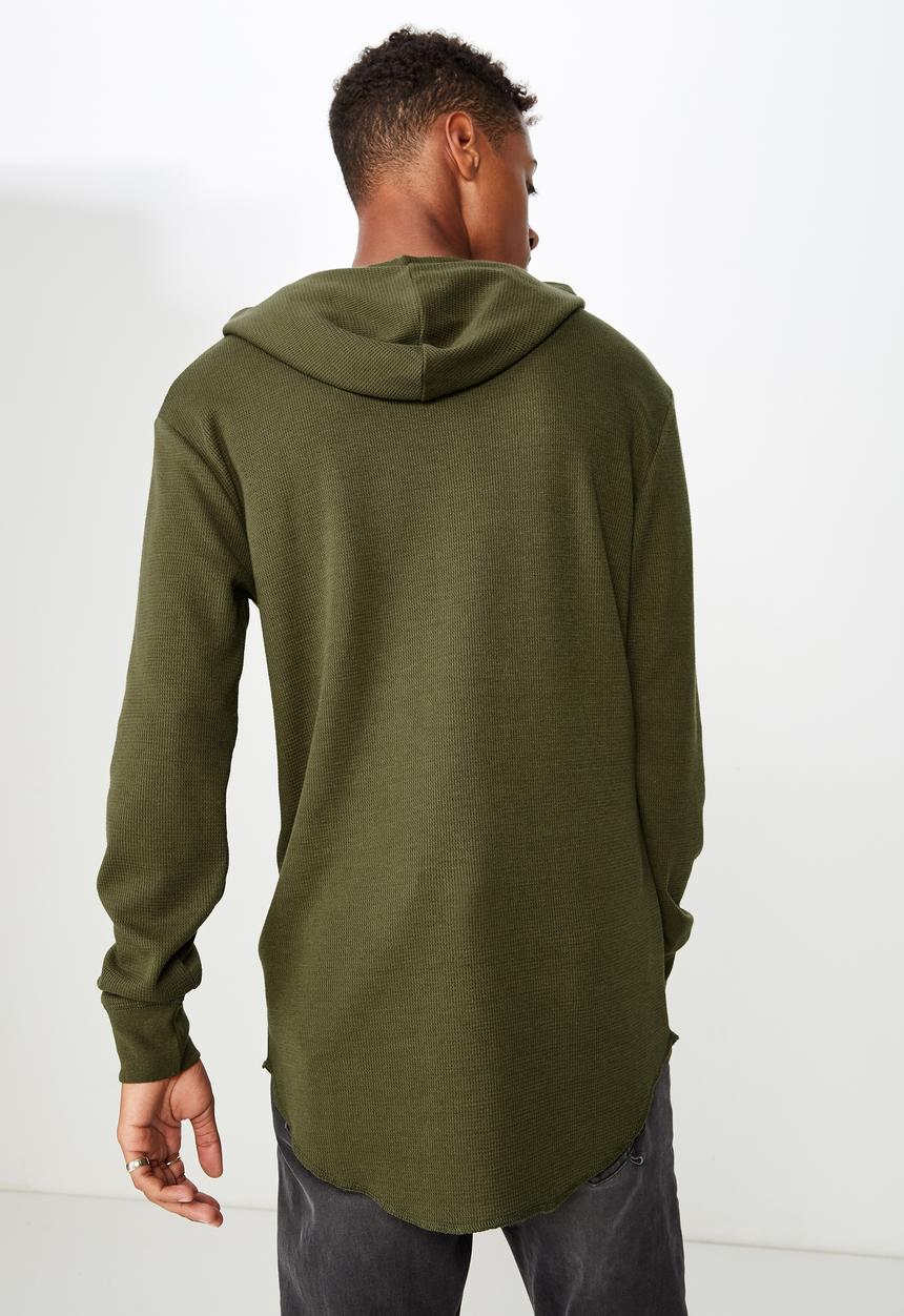 Cotton On - Hooded waffle long sleeve tee - khaki