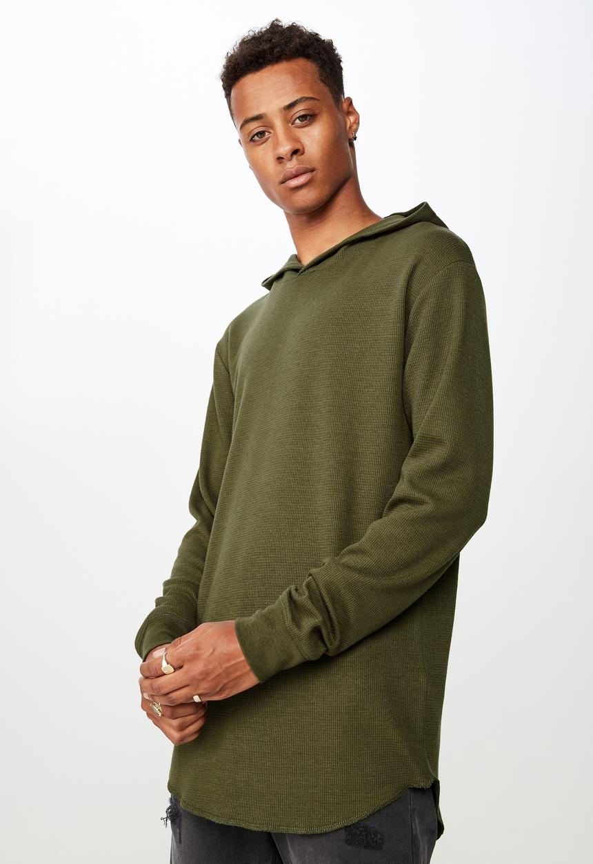 Cotton On - Hooded waffle long sleeve tee - khaki