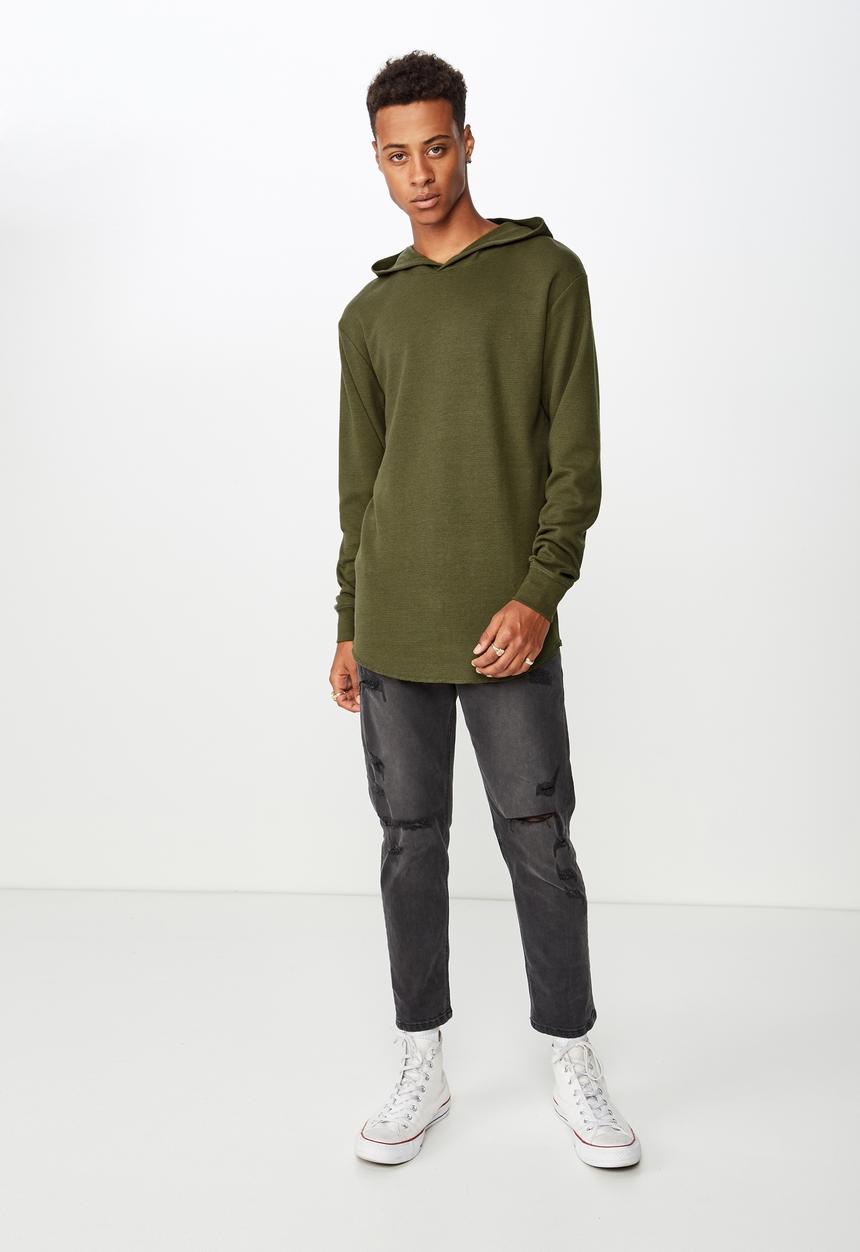 Cotton On - Hooded waffle long sleeve tee - khaki