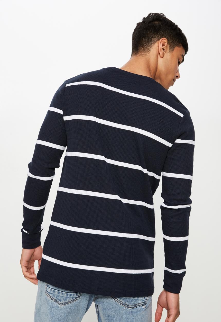 Cotton On - Waffle long sleeve tee - navy & white 