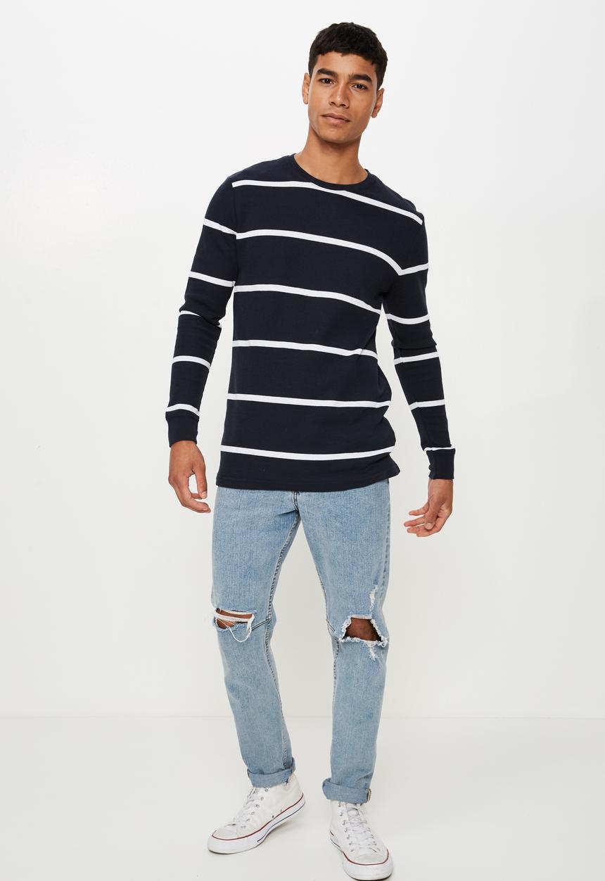 Cotton On - Waffle long sleeve tee - navy & white 