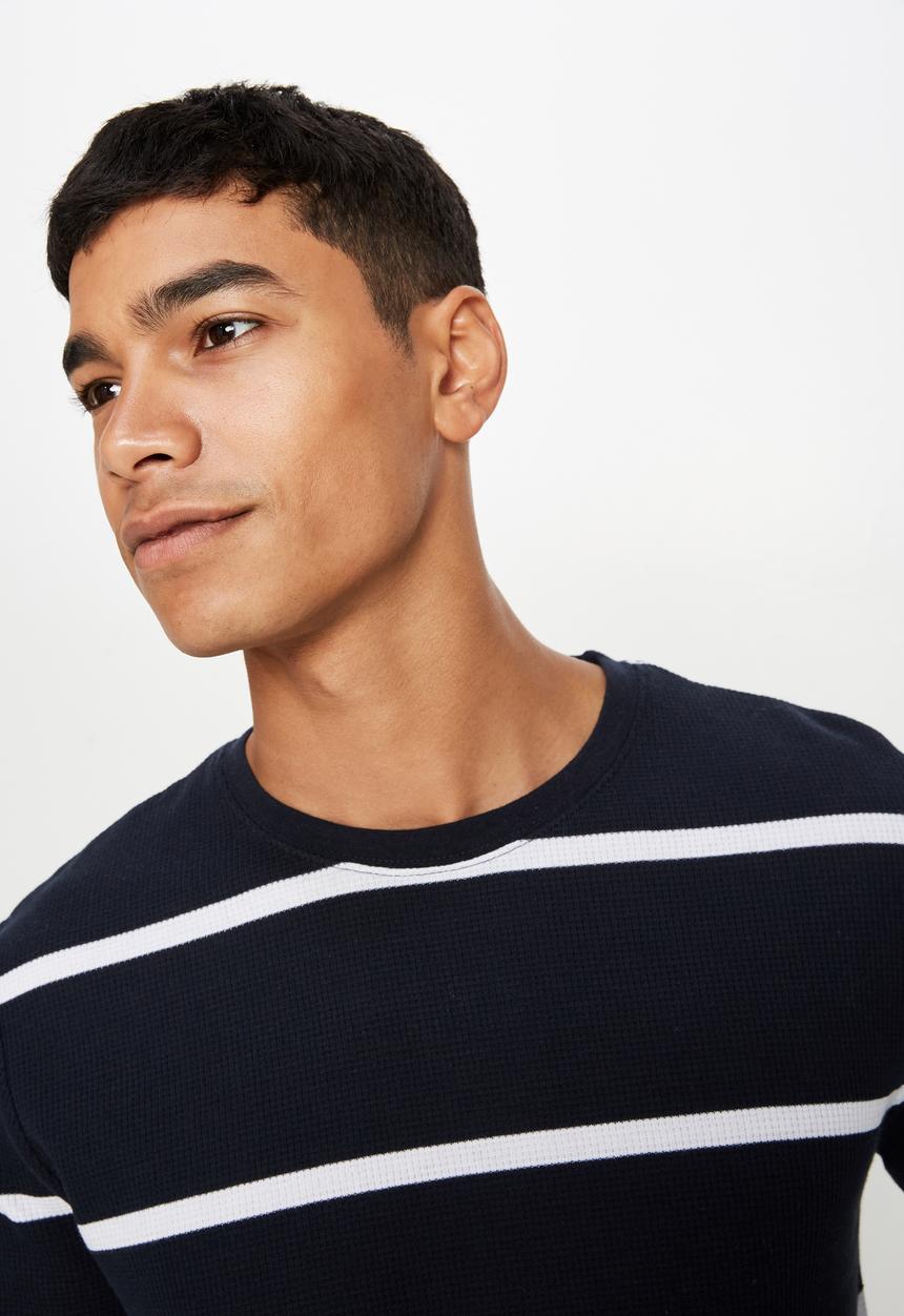 Cotton On - Waffle long sleeve tee - navy & white 