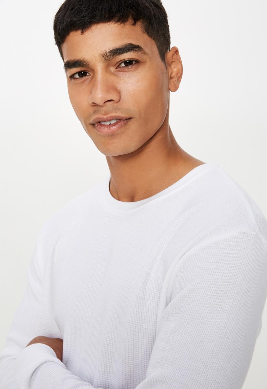 Cotton On - Waffle long sleeve tee - white