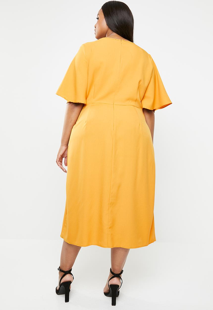 Missguided - Curve tie front knot midi dress - yellow