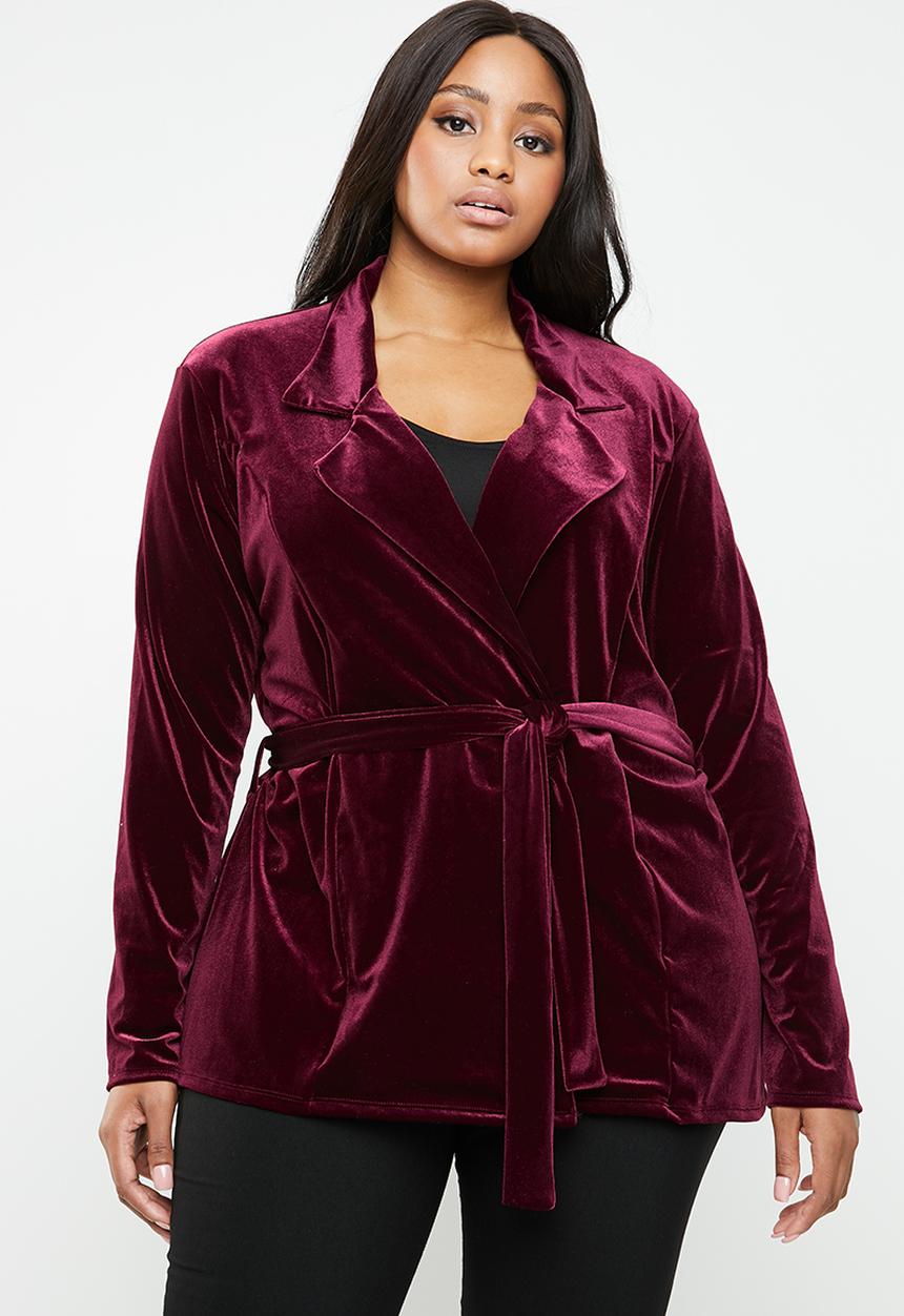 Missguided - Velvet belted jacket - burgundy