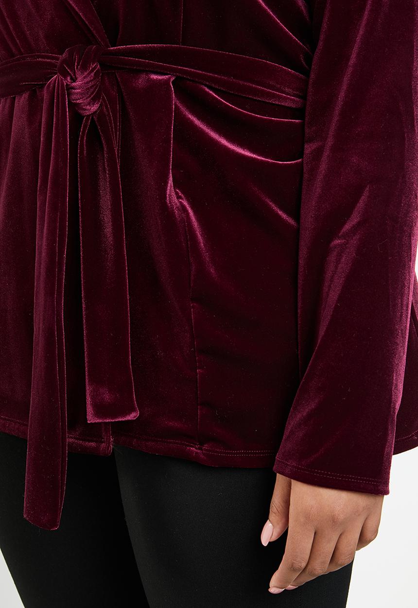 Missguided - Velvet belted jacket - burgundy