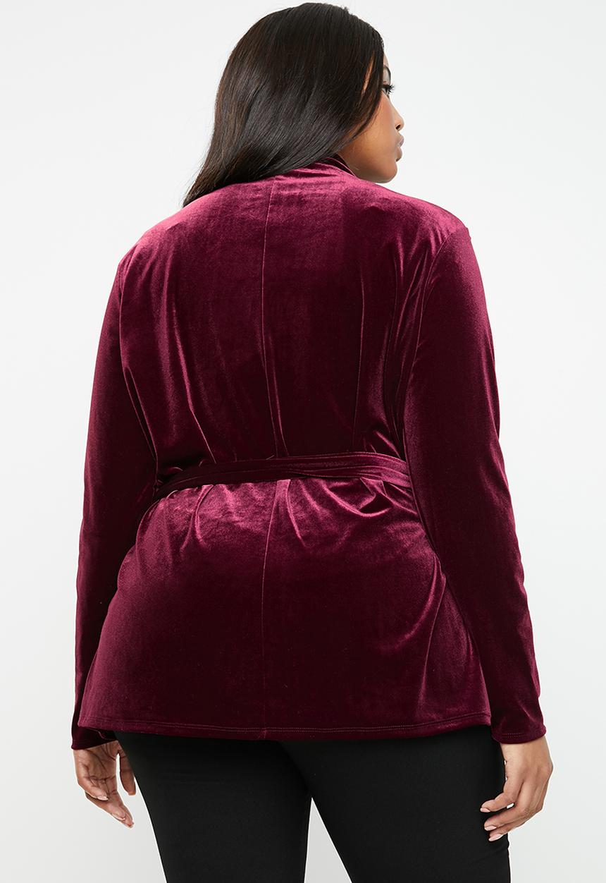Missguided - Velvet belted jacket - burgundy