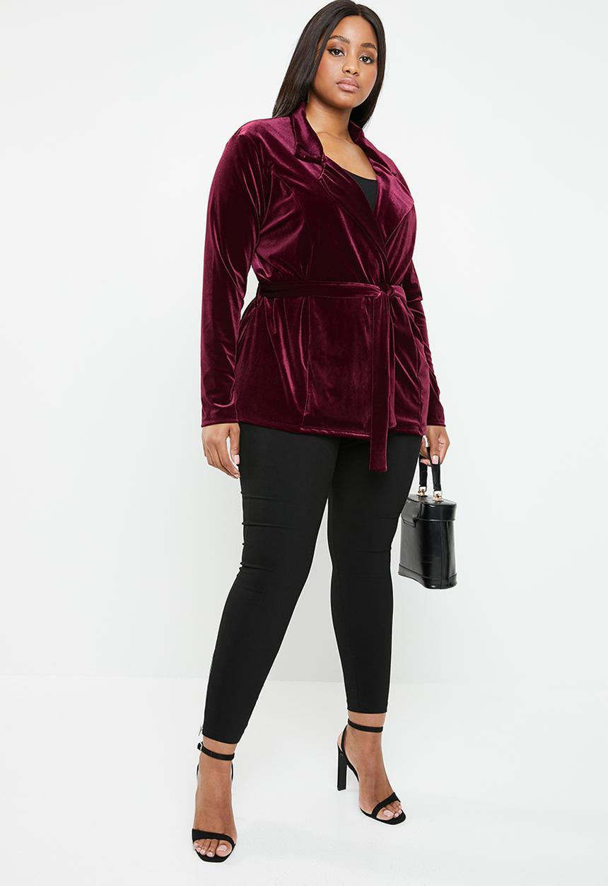 Missguided - Velvet belted jacket - burgundy