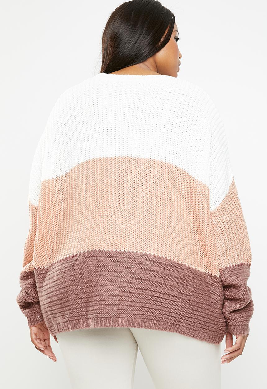 Missguided - Curves colour blocks stitch jumper - pink & white