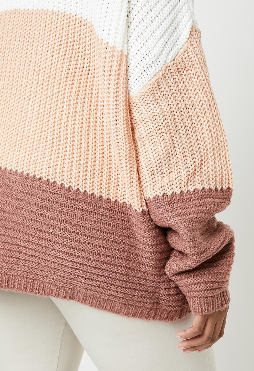Missguided - Curves colour blocks stitch jumper - pink & white