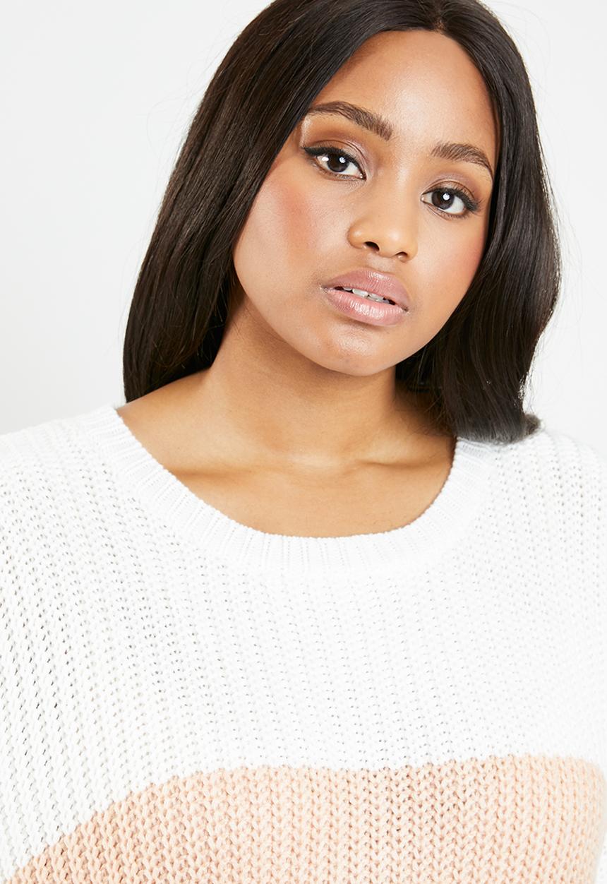 Missguided - Curves colour blocks stitch jumper - pink & white