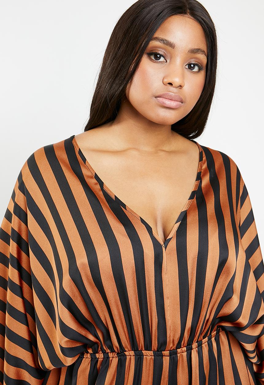 Missguided - Plus size kimono stripe jumpsuit - brown & black