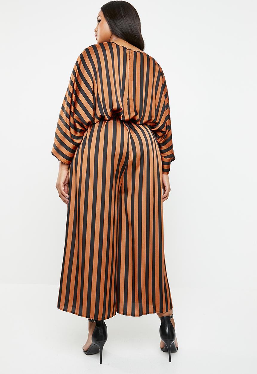Missguided - Plus size kimono stripe jumpsuit - brown & black