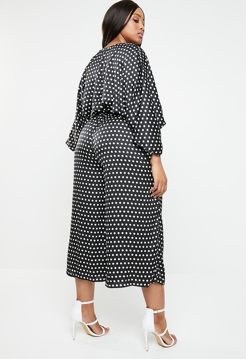 Missguided - Plus size kimono polka dot jumpsuit - black & white