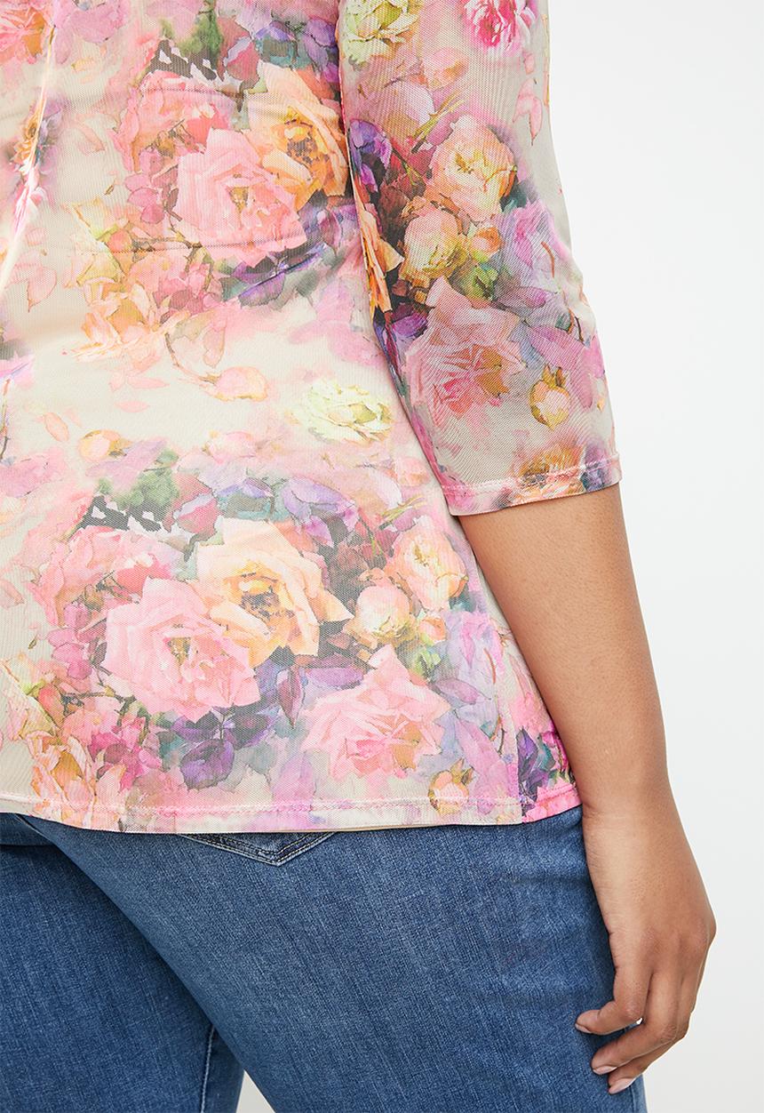 Plus-Fab - Floral mesh top - pink