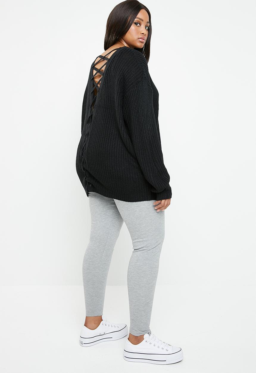 Brave Soul - V neck knit with back crossover detail - black