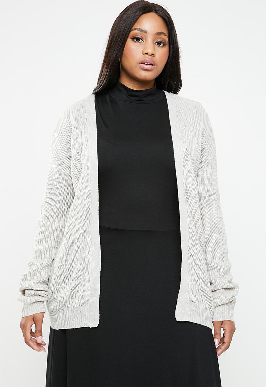 Brave Soul - Knit cardigan with lace tie detail - grey