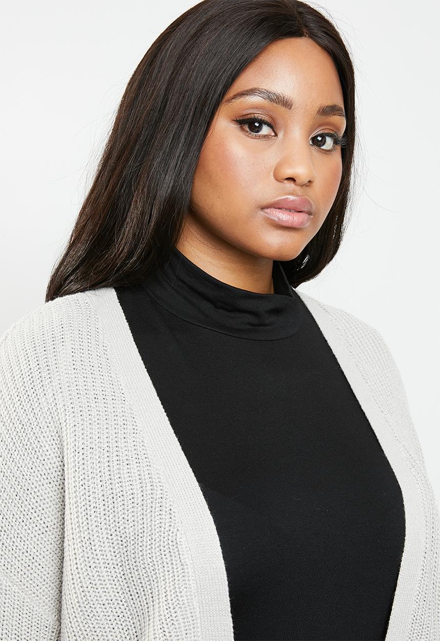 Brave Soul - Knit cardigan with lace tie detail - grey