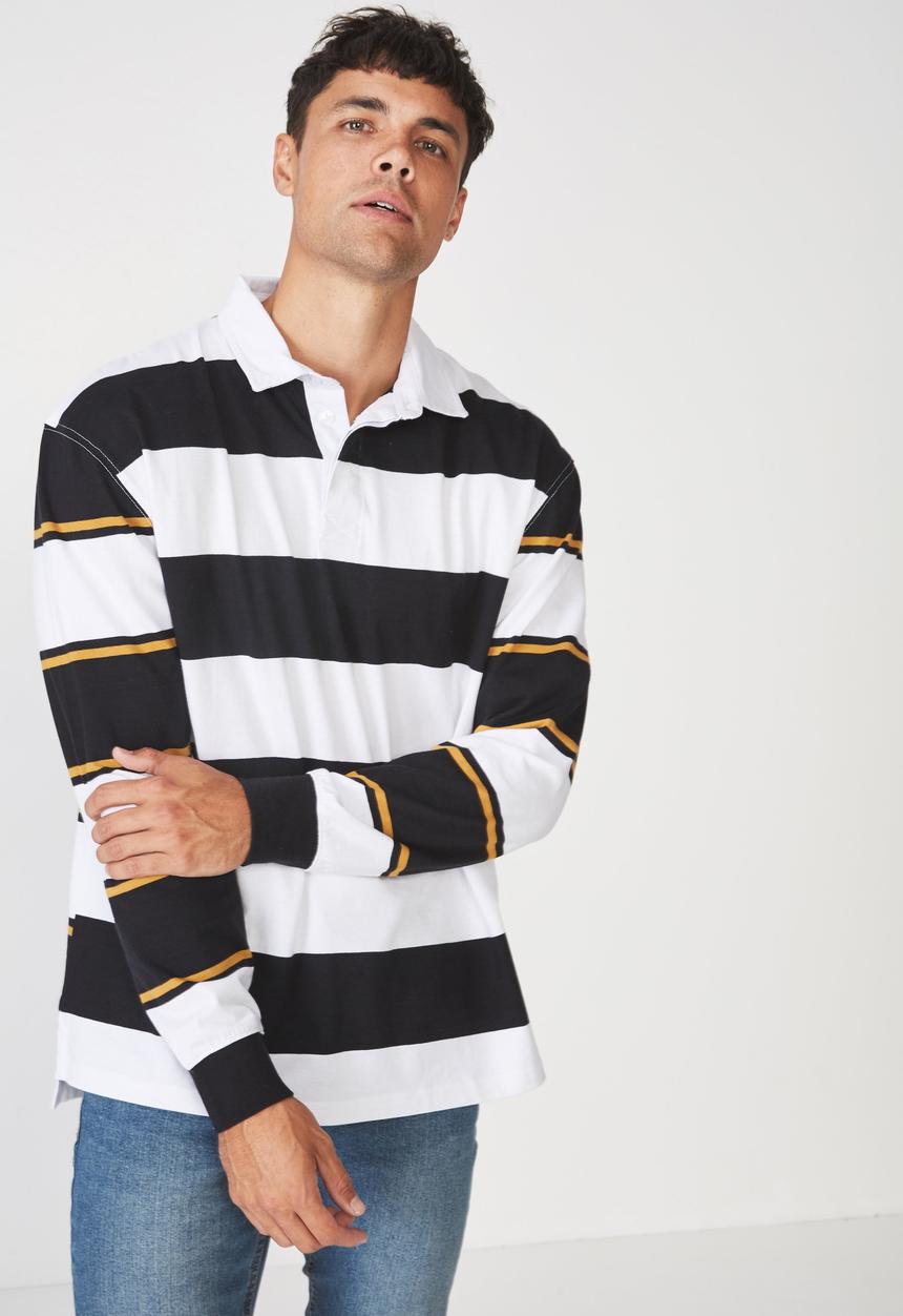Cotton On - Rugby long sleeve polo - black & white 
