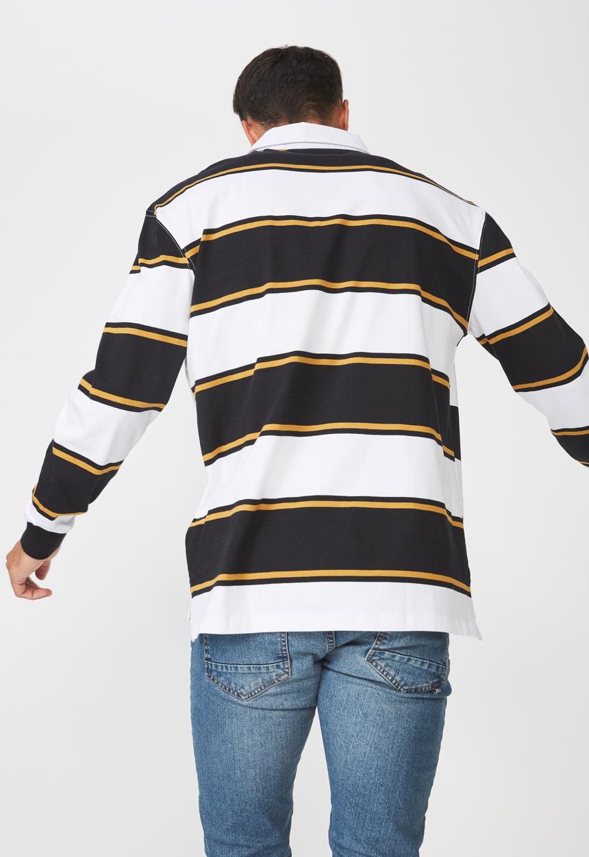 Cotton On - Rugby long sleeve polo - black & white 