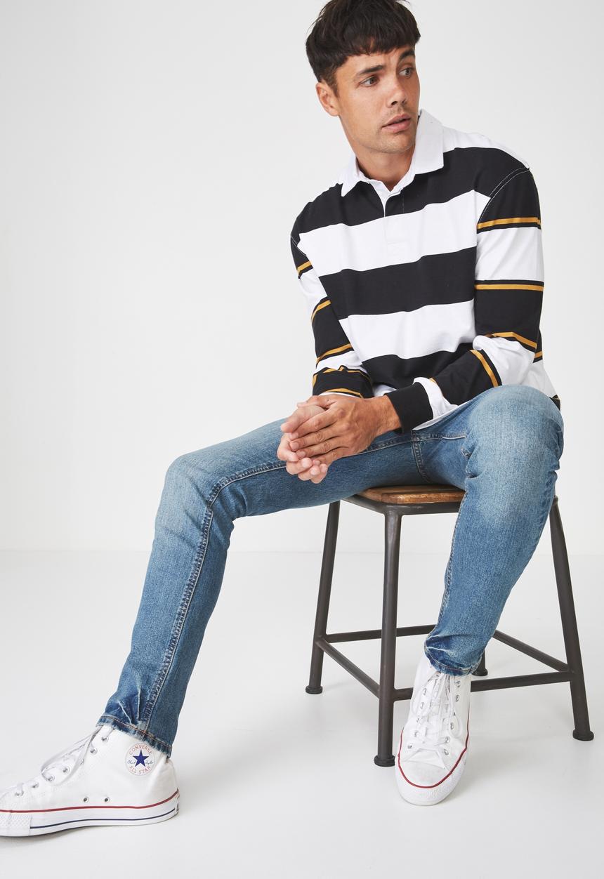 Cotton On - Rugby long sleeve polo - black & white 